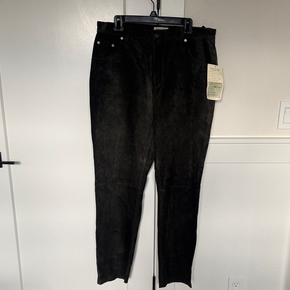 St. John's Bay VINTAGE Dark Olive Green Suede Leather Pants Washable Size 18 NWT